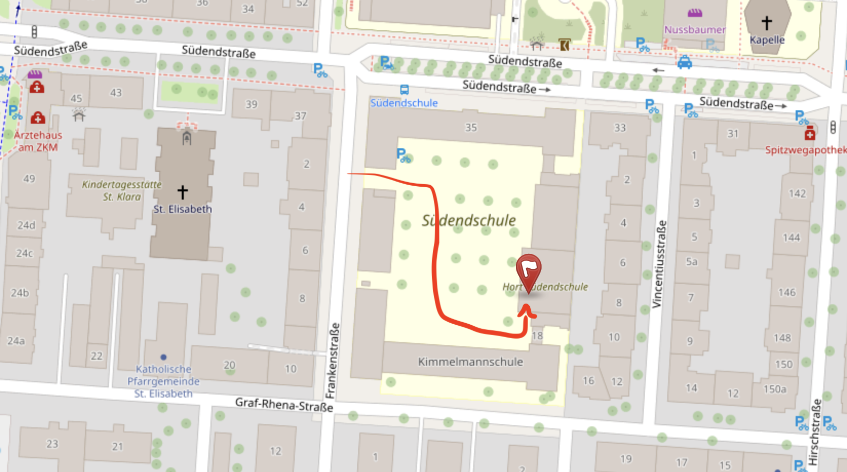 Eingang Kimmelmannschule auf OpenStreetMaps markiert.