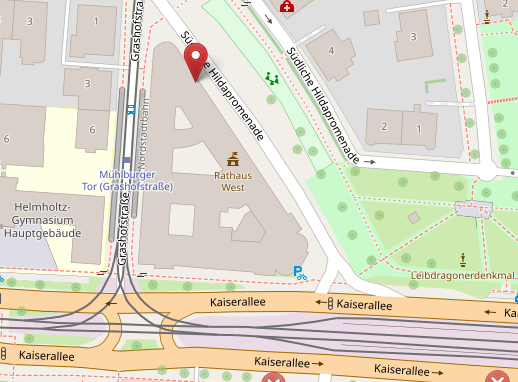 Eingang Rathaus West auf OpenStreetMaps markiert.